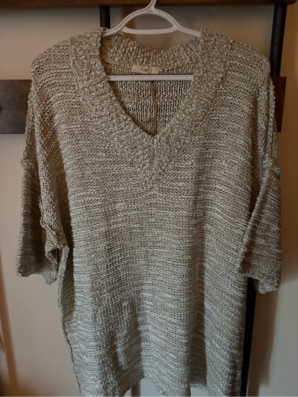Easel Relaxed V-Neck Knit Sweater in Light Taupe